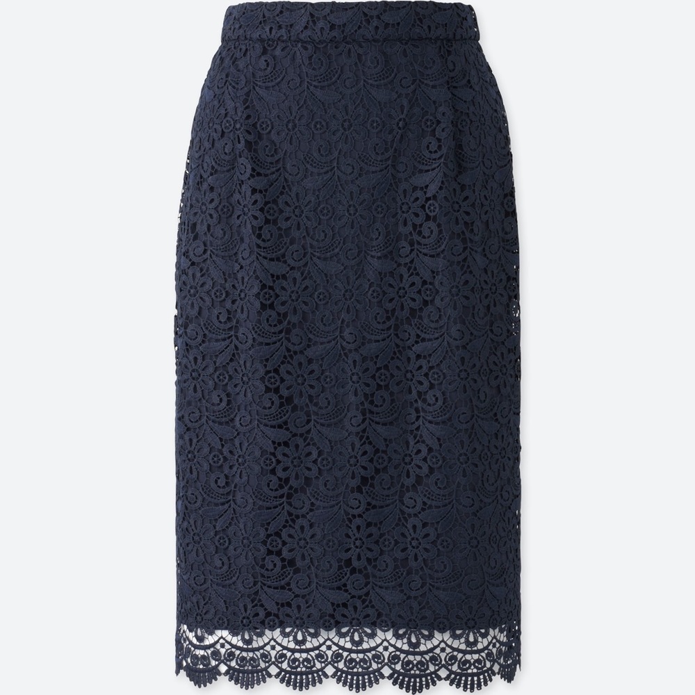 UNIQLO navy, lace, high waisted skirt